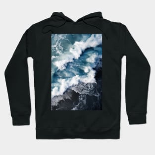 Waves on a black beach in Iceland - Aerial Landscape Photography Hoodie